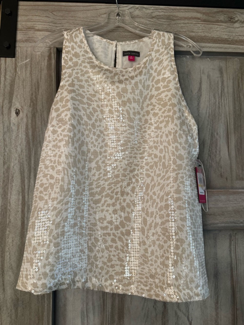 Vince Camuto Cream and Beige Printed Shell Top